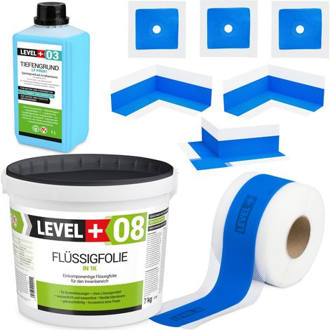 LEVEL+ Dichtset für Duschabdichtung Bad Dichtband Flüssigfolie 7kg SET342 (1/4)