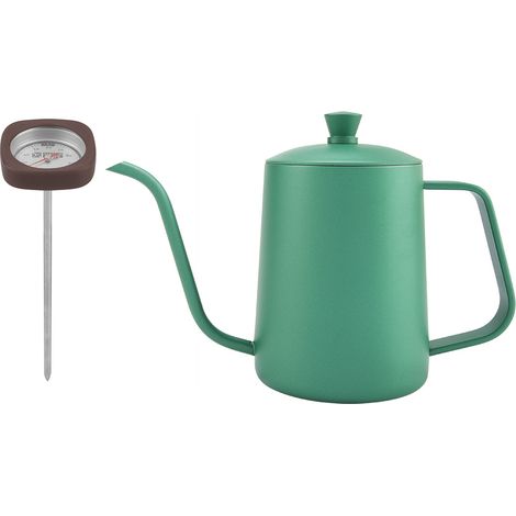 600 ml Edelstahl-Kaffeekessel mit Schwanenhalsausguss und Thermometer (Grün)