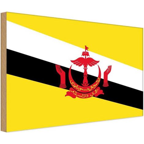 Panneau en bois 30x40 cm Drapeau et armoiries du Brunei (1/4)