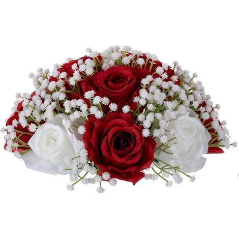 Künstliche Blumenkugel als Tischdekoration für Hochzeiten – Purpurrote Rosen und Schleierkraut – DIY-Seidendekoration für Zuhause