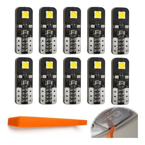 10Pcs Ampoules W5W LED T10 12V avec Outil de Démontage, Ampoule LED Voiture Intérieur Blanc Froid 6500K pour Plafonnier, Coffre, Plaque Immatriculation et Éclairage Pieds (1/5)