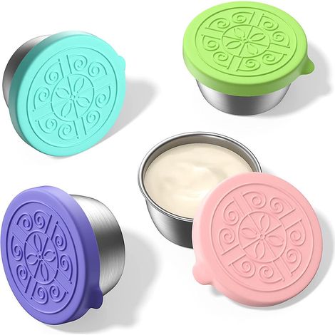 Gebrauchsfertige Salatdressingbehälter, kleine Behälter mit Deckel, vier 50-ml-Lunchboxen für Kinder, Edelstahl-Würzbehälter (1/5)