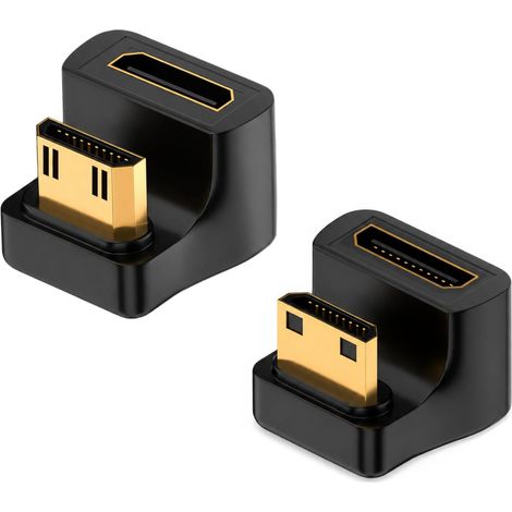 2 Pièces Adaptateur HDMI Connecteur Coudé 8K, Mini HDMI vers HDMI 8K Adaptateur, HDMI Coude 48Gbps UHD 2.1 Mâle/Femelle 180°, Compatible TV PC Projecteur, Caméra, Caméscope (1 Positif+1 Inversé) (1/5)
