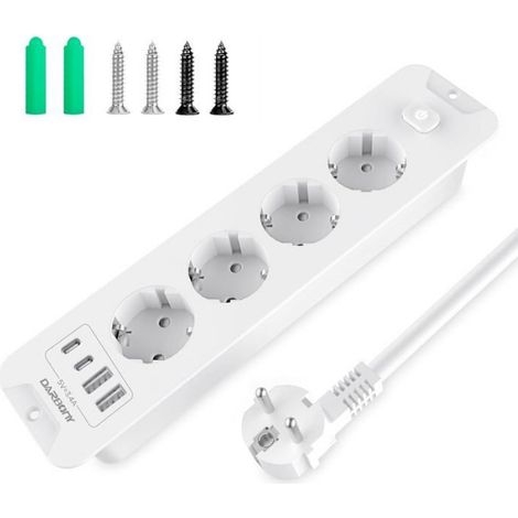 1 Prise encastrable, 4 prises secteur et 2 ports USB-C, 4000W, blanc, pour bureau et cuisine (1/5)