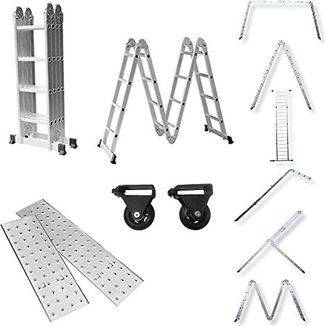 Naizy – Échelle télescopique 470 cm – 6 en 1 aluminium – Charge max 150 kg – 16 échelons – Pliable avec roulettes et plateforme (1/5)