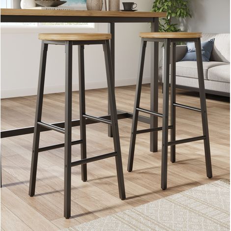 2er-Set Barhocker 30/30/70 cm in Schwarz mit Holzoptik-Sitz und Fußstützen (1/5)