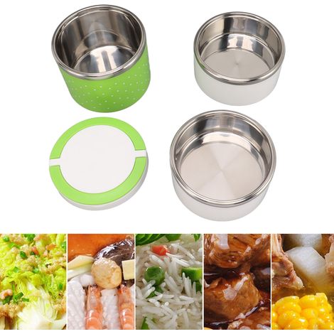 Boîte à lunch isotherme en acier inoxydable, boîte hermétique pour aliments, seau à lunch, boîte bento, cadeau, boîte à lunch portable, verte (1/5)