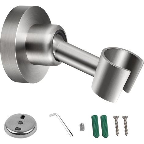 Support Douche Main Inox 304, Réglable Hauteur Support Douchette, Porte Pommeau de Douche Rotation 360°, Universel pour Mur Carrelé, Baignoire & Douche Italienne (Argent) (1/4)
