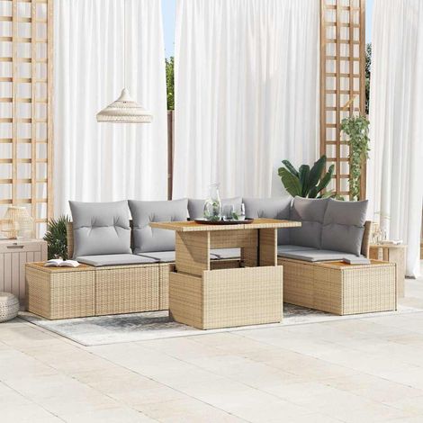 vidaXL Garten Sofagarnitur Set aus 6 Beige Rattan, Polyester, Stahl (1/5)