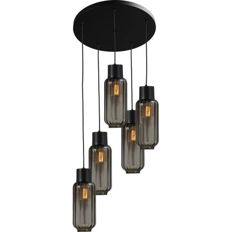 Lampe à suspension Lett ll Verre fumé à 5 lumières - 2157-05-05-50-5