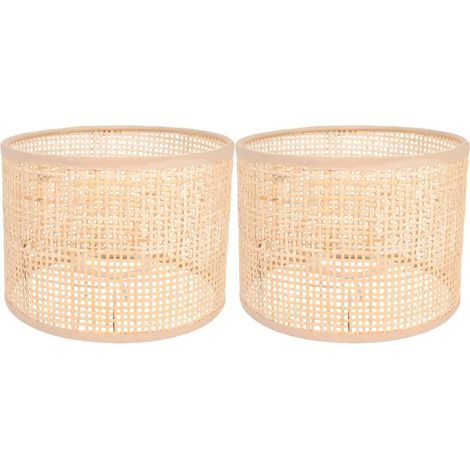 Set of 2 Rattan Woven Lampshades, 6.30 Inches for Chandelier or Floor Lamp, Rustic Style Replacement Lampshade for Bedside Lamp, Soft Lighting (1/5)