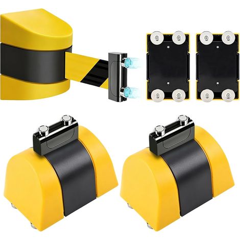 Lot de 2 bandes de barrière extensibles 2 en 1 de 5 m avec aimants, jaune/noir, montage mural, blocage de sécurité et sangle d'attente (1/5)