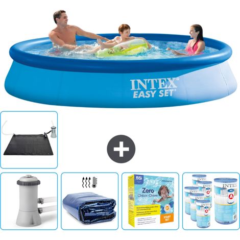 Piscine Gonflable Ronde Intex Easy Set - 366 x 76 cm - Bleue - Comprend des Accessoires CB25