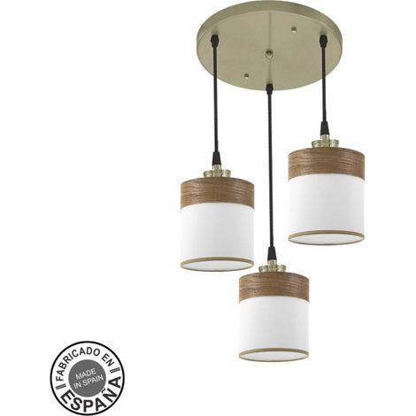 Plafon Cloe 3xe27 Cuero/blanca-madera Oscura Regx42x42 cm