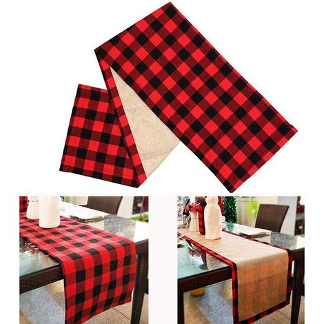 Chemin de table réversible en toile de jute et coton à carreaux classiques, décoration de table de Noël, décoration de maison pour les fêtes (1/5)