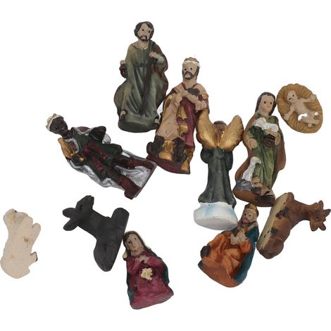 Crèche de Noël en résine (11 pièces) : Décorations de Noël réalistes, cadeaux et ornements de bureau pour les fêtes