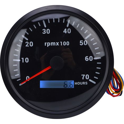 Tachymètre 110mm 4-3/8 pouces rétro-éclairage 7 couleurs DC 9-32V 7000 tr/min jauge avec compteur horaire pour voiture Yacht RV bateau camion cadran noir lunette CXA009B (1/5)