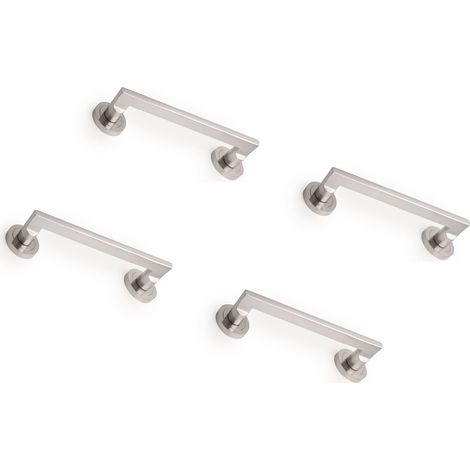 Emuca Lote de 4 tiradores rectos con rosetas de diámetro 50mm para puertas correderas, Aluminio, Níquel satinado (1/4)