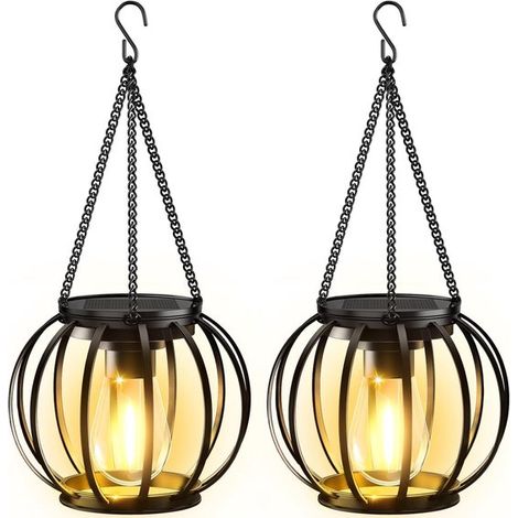 Lanternes suspendues solaires pour l'extérieur, lot de 2, lampes de jardin en métal avec LED, étanches IP65 (1/5)
