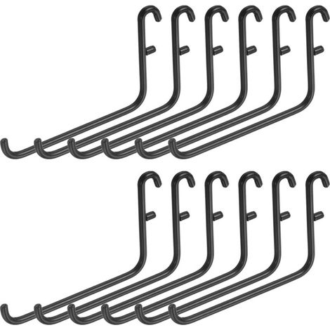 Lot de 12 crochets en métal pour panneau perforé, 9,4 x 6,1 cm, crochets de rangement en métal en forme de L, accessoires de suspension pour maison, garage, bureau, organiseur mural, noir (1/5)