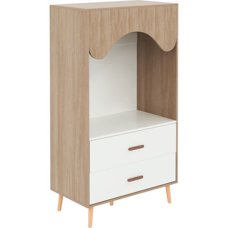 Armario abierto infantil con barra y 2 cajones de madera blanca y natural 80 x 46 x 141,5 cm (1/5)