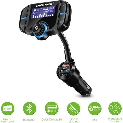Transmetteur Bluetooth voiture avec grand écran, double USB, carte TF, chargement intelligent (1/4)
