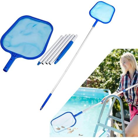 Filet de piscine avec perche de 160 cm, filet skimmer avec tête de 40 cm et perche en aluminium en 5 parties, filet à feuilles pour piscine, spa, bain à remous, bassin, feuilles et petits débris (1/5)