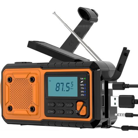 Radio d'urgence solaire 4000mAh – Manivelle, FM/AM/SW/WB – Lampe de poche LED, alarme SOS, chargeur USB – Pour camping et trekking (1/5)