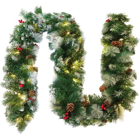 Guirlande de Noël 8m Garland avec éclairage de porte Artificielle de Noël LED Garland avec des baies et des pommes de pin (neige blanche) HENGMEI (1/5)
