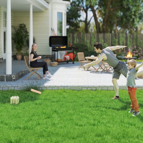 Naturel - Kit de bowling en bois finlandais doté de 12 bols de bowling, 1 bâton et boîte de transport pour adultes Jardin