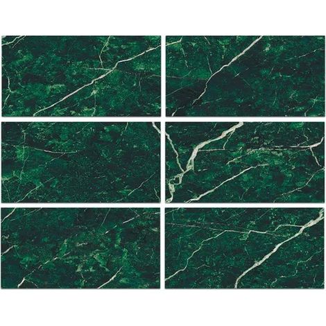 Stickers Cuisine 30x15cm Marbre Vert foncé Autocollants Carrelage 6 Pièces Sticker Auto-adhésif Salle de Bain Décoration Murale (1/5)