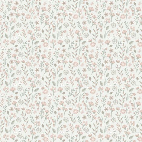 Papier peint floral champêtre rose poudré