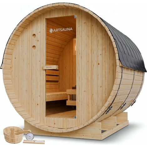 Sauna a botte Spitzbergen con riscaldatore per sauna   220 cm  Ø 190 cm 3 , riscaldatore per sauna da 6 - 8 kW 2 - 6 persone