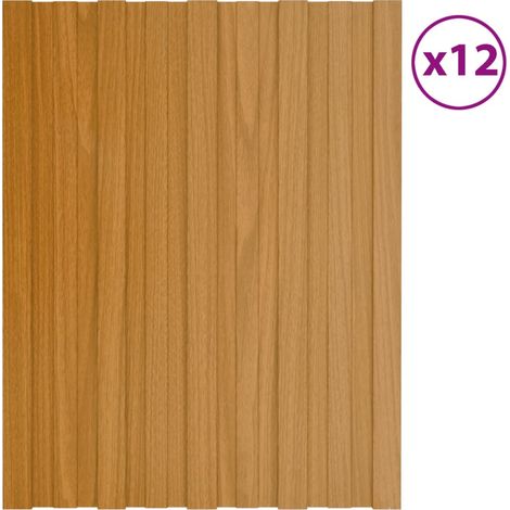 Panneaux de toiture 12 pcs Acier galvanisé Bois clair 60x45 cm (1/5)