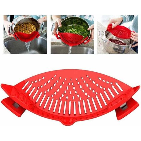 Égouttoir avec Clip en Silicone, Crépine Alimentaire de Cuisine, Taille Universelle rouge (1/5)