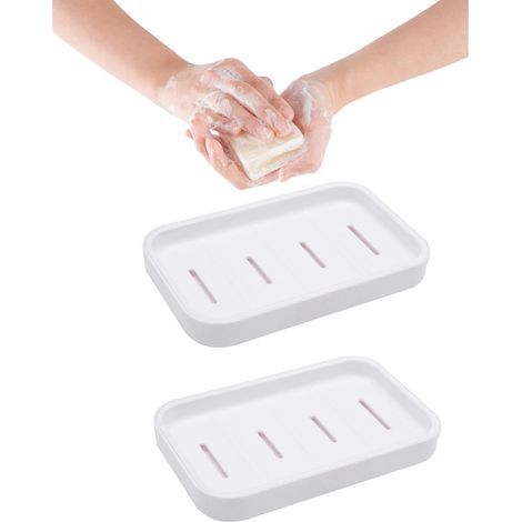 CCYKXA  2-Piece Soap Dish Set, Soap Holder, Double Layer Soap Dish, Waterproof Plastic Soap Holder, Soap Saver for Shower, Drains and Keeps Dry, for Bathtub, Kitchen Sink (White)