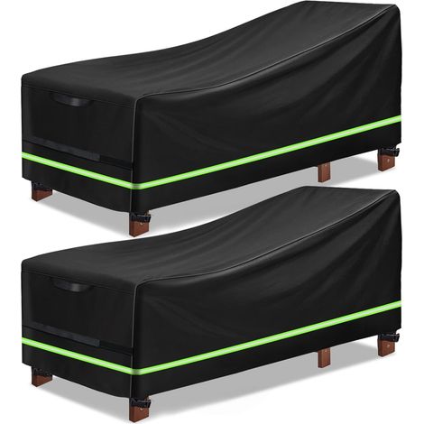 Housse de Protection pour Bain de Soleil, Chaise Longue de Jardin , Hydrofuge Housse de Protection en 420D Oxford (2Pcs, Noir) (1/5)