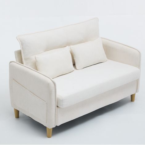 Canapé 2 places en tissu chenille beige avec accoudoirs et poches latérales, 127x75,5x83 cm (1/5)