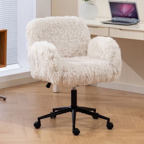 Silla de oficina 60x30x53 cm beige en tejido de lana y esponja con altura regulable y reposabrazos abatibles (1/5)