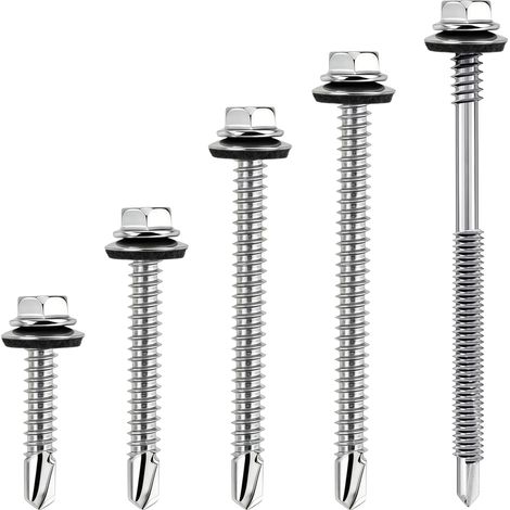 Vis Autoperceuses de Toiture et pour Tôle 5,5 x 16 mm, Inox 304, 100 Pièces (1/5)