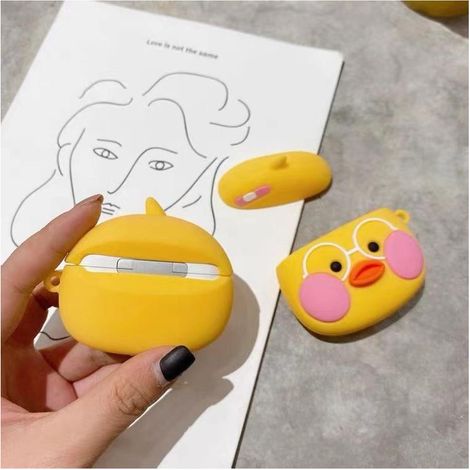 Lustige und niedliche Silikonhülle für AirPods 1 und 2, 3D-Cartoon-Tier-Serie – Kleine gelbe Ente, Stoßfester Schutz für Kopfhörer (1/5)