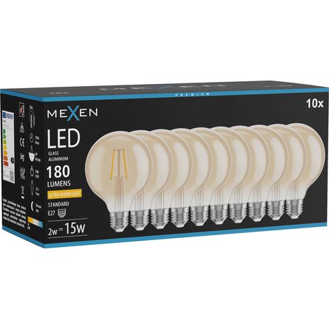 Mexen Vintis 10x Ampoule à filament LED E27, G95, 2W, Chaude - 2200K, 180 lm, ambre - L157-E27-0222-50x10 (1/5)