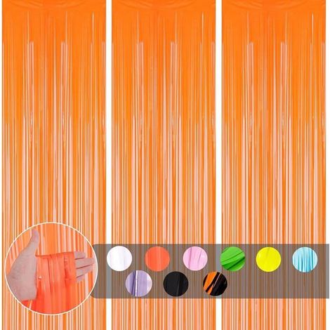 3 pièces Rideau Métallique Frange Macaron Orange, 1mx2m Scintillants Foil Rideau Shimmer Décoration Macaron Orange RIDEAU (1/5)