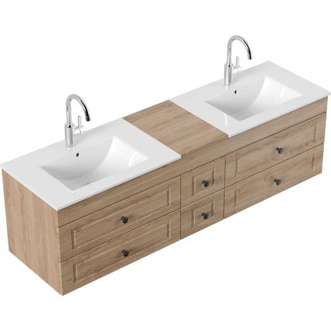 Badmöbel Milano XL Cottage Doppel-Waschbecken SoftClose eiche hell (1/5)