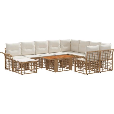 Gartensofa-set 11 stk. Natürlich und Cremweiß Poly-Rattan vidaXL (1/5)