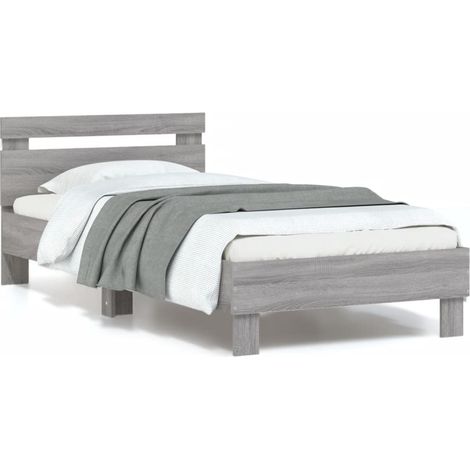Estructura de cama cabecero luces LED gris Sonoma 90x200 cm vidaXL (1/5)