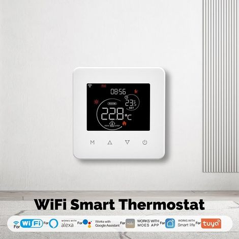 Thermostat intelligent WiFi activé pour commande vocale Tuya Planification hebdomadaire pour la gestion à distance de la température Chaudières électriques à gaz Chauffage au sol (chauffage de (1/4)