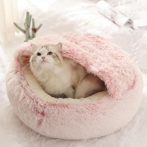 Panier pour Chat - Non spécifié - Modèle rond - 40cm - Rose - Semi-fermé (1/4)