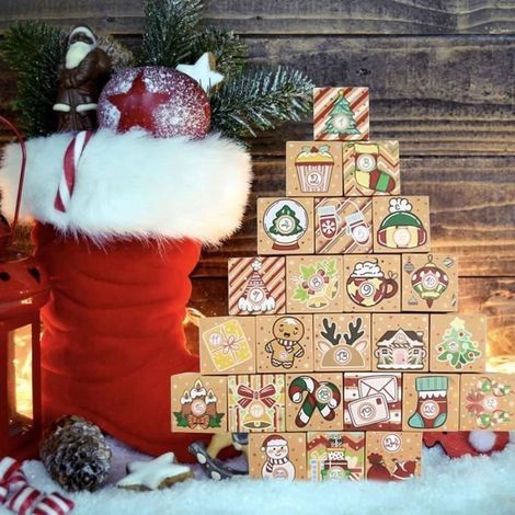24 pcs Calendrier de l'Avent Vide, calendriers de l'avent à remplir Noël, Papier Kraft Set de Boîtes Calendrier, Avec 1-24 (1/4)