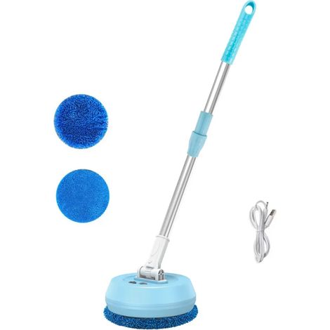 Essuie-vitres électrique, balai à franges, chargement USB, nettoyeur de vitres avec long manche télescopique de 140 cm, pour sols, fenêtres et plafonds. (1/5)